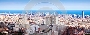 Panoramic view of Barcelona in sunny day