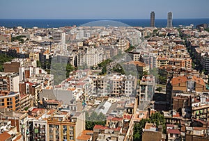 Panoramic view of Barcelona from the top of Sagrada Familia, Spa