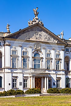 Panoramic view of baroque Krasinski Palace - Palac Krasinskich - at Krasinski square in historic old town quarter of Warsaw,