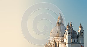 Panoramic view of Basilica di Santa Maria della Salute as a banner with gradient natural background, blue sky and sunny day,