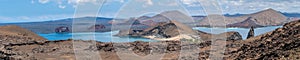 Panoramic view of the bay of BartolomÃ¨ island seen from the top of the volcano near the beach