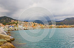 Panoramic view of the bay of the city of Varazze, Italy