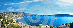 View of coastline and luxury resort town Villefranche-sur-Mer. C