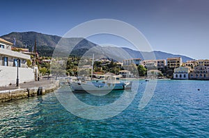 Panoramic view of the bay and harbor of Assos Kefalonia