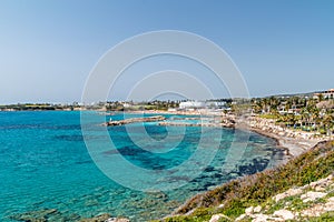 Panoramic view on bay on Mediterranean sea in Cyprus. View with Laourou Beach