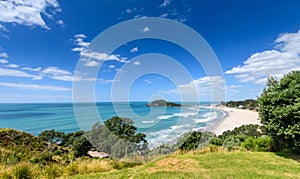 A panoramic view of the beach below mount manganui in tauranga,new zealand,4 photo
