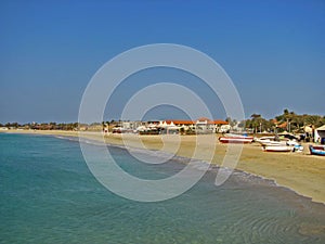 Panoramic view of the beach with boats Santa Maria resort Sal island Cape Verde Cabo Verde