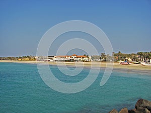 Panoramic view of the beach with boats Santa Maria resort Sal island Cape Verde Cabo Verde