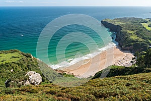 Panoramic view of the beach called Playa de Andrin in Asturias northern Spain