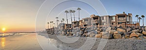 Panoramic view of the beach at Oceanside in California during sunset