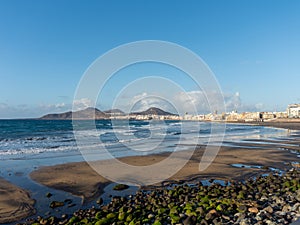 Panoramic view of the beach Playa de las Canteras , Las Palmas de Gran Canaria, Spain photo