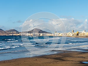 Panoramic view of the beach Playa de las Canteras , Las Palmas de Gran Canaria, Spain photo