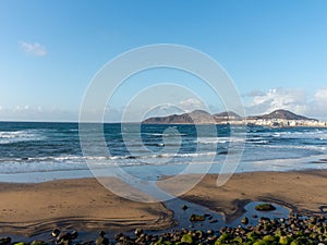 Panoramic view of the beach Playa de las Canteras , Las Palmas de Gran Canaria, Spain photo