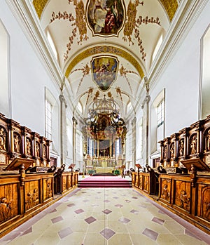 Panoramic view of beautiful baroque church interior