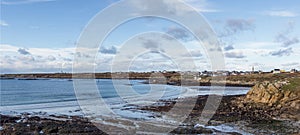 Panoramic view on beautiful beach on the Ouessant island of Ushant , Plage de Korz, Finistere, France