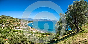 Panoramic view of beautiful coastal landscape at the Cilentan Coast, province of Salerno, Campania, southern Italy photo