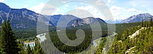 Panoramic View: A Beautiful day in Canada - Hiking and exploring in Banff Nationalpark / Bow River near Banff City