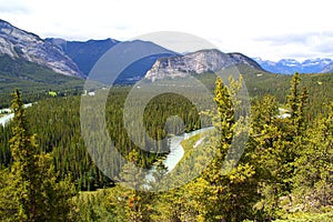Panoramic View: A Beautiful day in Canada - Hiking and exploring in Banff Nationalpark / Bow River near and Tunell Mountain