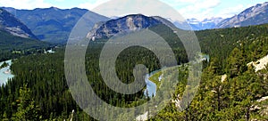 Panoramic View: A Beautiful day in Canada - Hiking and exploring in Banff Nationalpark / Bow River near and Tunnel Mountain