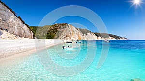 Panoramic view of the beautiful Fteri Beach on the island of Kefalonia, Greece photo
