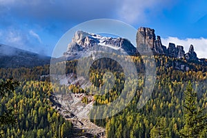 Panoramic view of beautiful landscape with foggy at Cortina Italy.