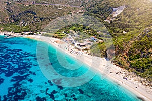 Panoramic view of the beautiful Petani Beach, Kefalonia Island, Greece,