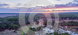 Sunset and flooding after torrential rainstorm in Texas