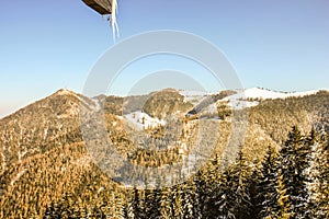 Panoramic view of beautiful winter wonderland mountain scenery in the austrian Alps. Mountains ski resort Semmering - nature and s