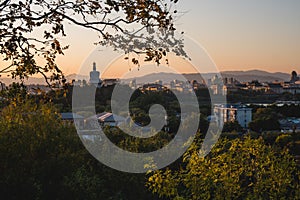 Panoramic view of Beijing at sunset, on a clear day