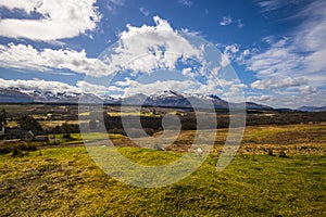 Panoramic view of the Ben Nevis Range from Spean Bridge in the Highlands of Scotland