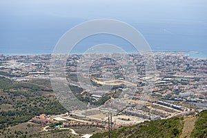 Panoramic view of Benalmadena hills and Mediterranean coastline in Malaga