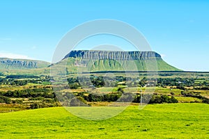 Panoramic view of Benbulbin mountains during the sunny day with landscape in Sligo, Ireland