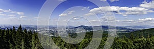 Panoramic view of the Beskidy mountains in Southern Poland