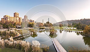 Panoramic view of Bicentenario Park and Santiago skyline - Santiago, Chile photo