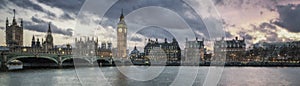 Panoramic view of Big Ben in London at sunset