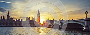 Panoramic view of Big Ben at sunset.