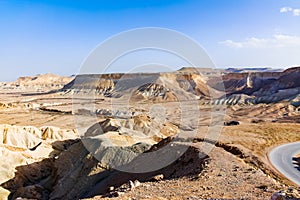 Panoramic view on biggest canyon in Israel Mizpe Ramon in Negev