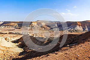 Panoramic view on biggest canyon in Israel Mizpe Ramon in Negev