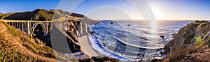 Panoramic view of Bixby Creek Bridge and the dramatic Pacific Ocean coastline, Big Sur, California photo