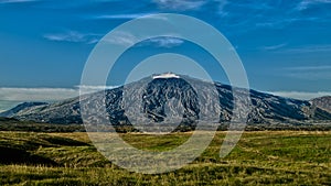 Panoramic view of black volcano SnÃ¦fellsjÃ¶kull.