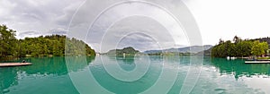 Panoramic view of Bled Lake in spring, Slovenia