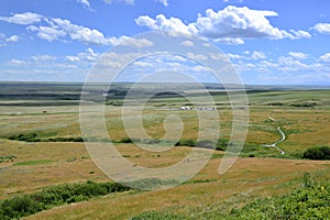 Panoramic view of blue sky over prairie landscape