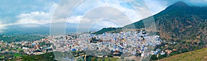 Panoramic view of `Blue town` Chefchaouen in Morocco