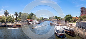 Panoramic view of Boats at Tigre River - Tigre, Buenos Aires, Argentina photo