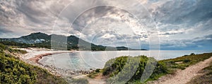 Panoramic view of Bodri beach in Balagne region of Corsica