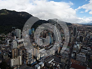 Panoramic view of Bogota downtown city center from viewing platform observation deck in Torre Colpatria tower Colombia photo