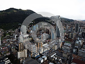 Panoramic view of Bogota downtown city center from viewing platform observation deck in Torre Colpatria tower Colombia photo