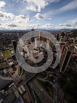 Panoramic view of Bogota skyscrapers from viewing platform observation deck in Torre Colpatria tower Colombia photo