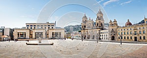 Panoramic view of Bolivar Square with the Cathedral and the Colombian Palace of Justice - Bogota, Colombia photo