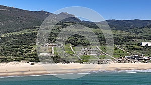 Panoramic view of Bolonia beach in the municipality of Tarifa, Andalusia